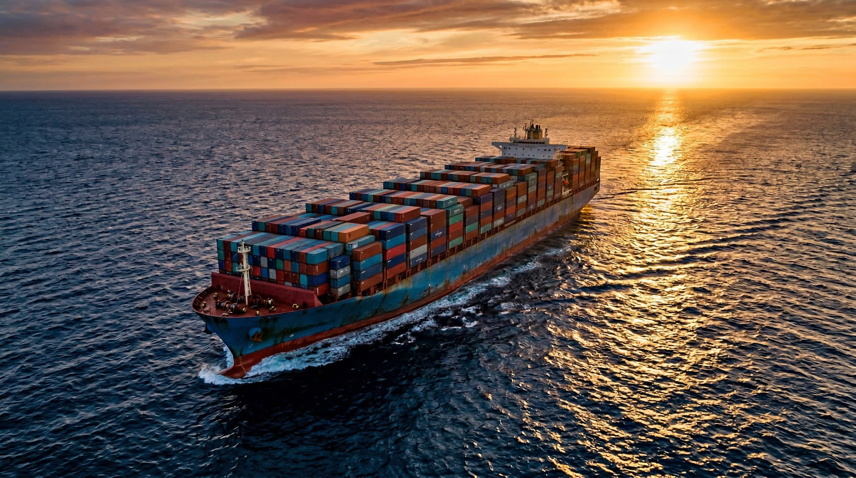 Global commodity shipping at golden hour